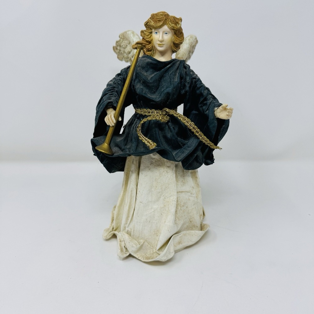 Vintage Clothtique Possible Dreams Angel Figurine 8"‎ Height Green Gold Trumpet